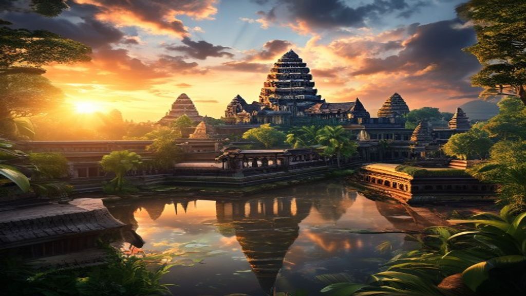 Immense Angkor Wat Wat Temple at Sunrise