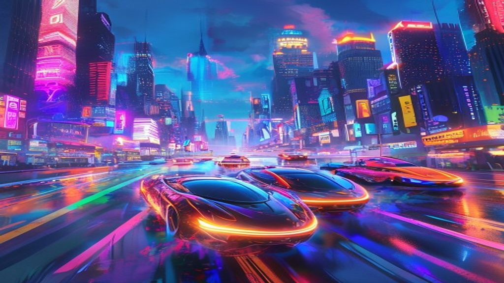 Dreamlike Flying Cars Traffic Neon Dreams
