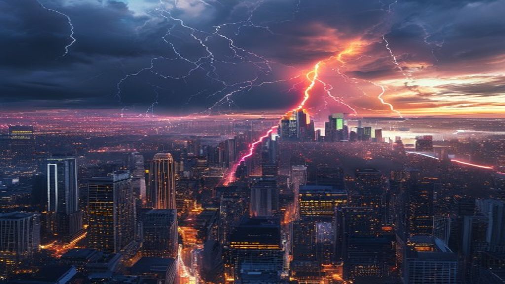 Alluring Lightning Bolt City by Night