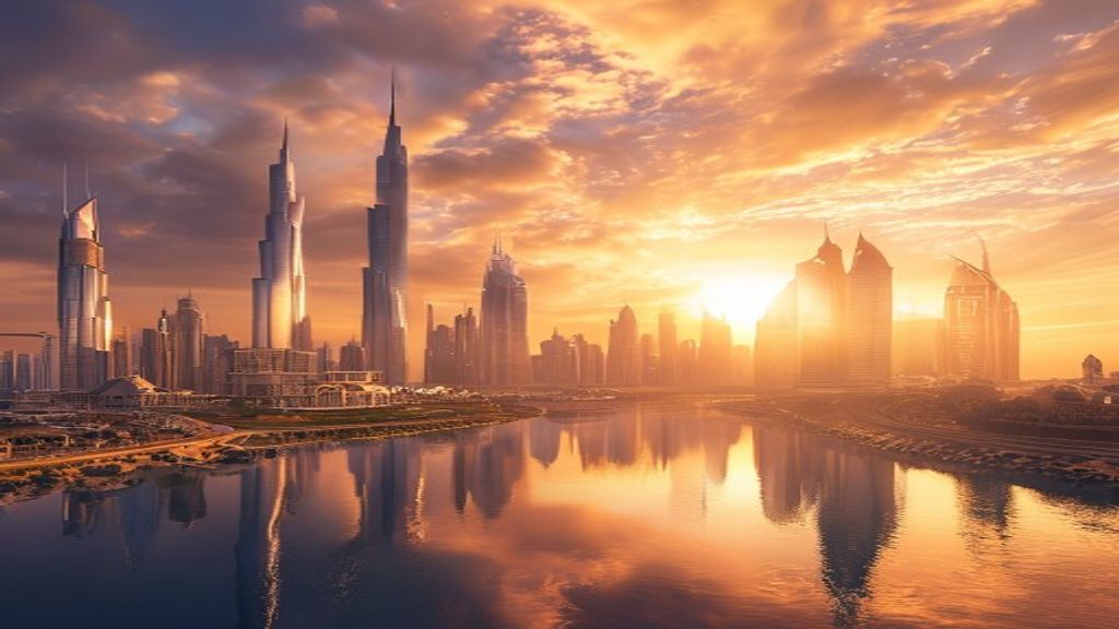 Stellar Dubai Futuristic Towers at Sunset