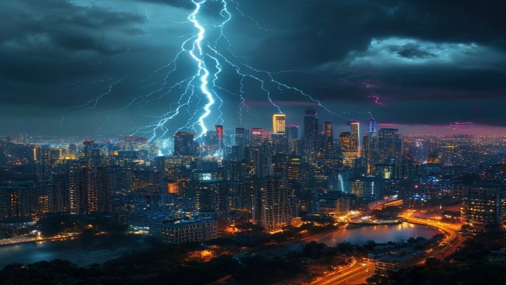 Spectacular Lightning Bolt City by Night