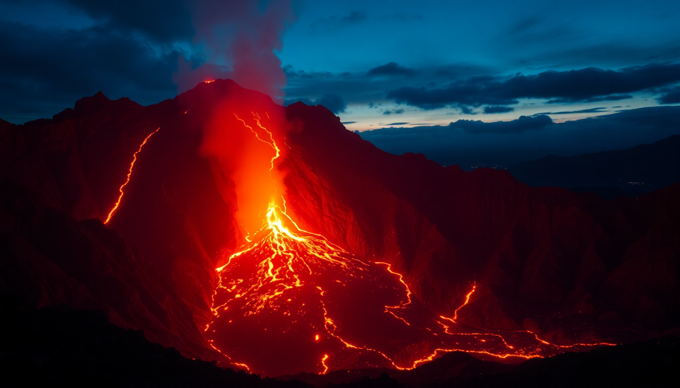 Infinite Volcanic Eruption Lava by Night