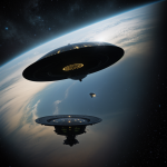 A gigantic alien mothership hovering above Earth, showcasing its otherworldly presence against a starry night sky, sparking curiosity about extraterrestrial life.