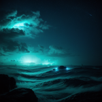 A mesmerizing view of an alien ocean featuring glowing bioluminescent wonders, illuminating the depths with ethereal light and surreal beauty.