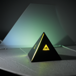 A mystical alien pyramid glowing with an ethereal power, set against a cosmic backdrop, captivating any sci-fi enthusiast with its extraterrestrial allure.