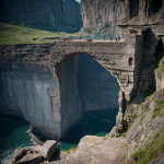 An ancient alien ruin intricately carved into a towering cliff, showcasing mysterious symbols and intricate designs, hinting at a lost extraterrestrial civilization.