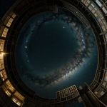A breathtaking view of the ancient alien library orbiting Earth, showcasing its mysterious and futuristic architecture.