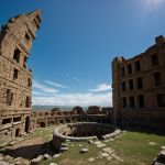 A breathtaking view of ancient alien ruins floating in orbit, showcasing mysterious structures hinting at extraterrestrial civilizations and technologies.