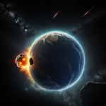 An asteroid split in space revealing its glowing core, showcasing the cosmic wonders and mysteries of celestial bodies.