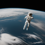 An astronaut floats in space, highlighted against the stunning and expansive view of Earth, showcasing the beauty of space exploration and our planet.