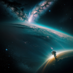 Astronaut floating in a colorful nebula, showcasing vibrant cosmic hues and celestial wonders, perfect for space enthusiasts and dreamers.