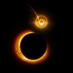 A black hole consuming a sun, illustrating gravitational pull and cosmic forces at play in a spectacular celestial event.