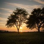A breathtaking sunset over a tranquil natural landscape, capturing vibrant hues of orange and pink in the sky, reflecting the serene beauty of nature.