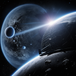 A partially broken Dyson sphere, showcasing a cosmic megastructure surrounding a star, illustrating concepts of advanced civilizations and energy collection.