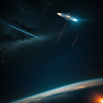 A glowing spacecraft capsule reenters Earth's atmosphere, creating a fiery and visually stunning display as it descends at high speeds.