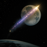 A stunning view of a comet with a glowing tail streaking across the night sky, showcasing the beauty of this celestial event.