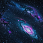 A breathtaking view of a cosmic nebula in neon purple and blue, showcasing vibrant interstellar clouds and celestial formations.