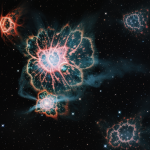 A vivid image of the Crab Nebula supernova remnant, showcasing its intricate details and cosmic beauty in the vastness of space.