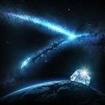 A mystical crystal asteroid glowing with ethereal light, capturing the celestial beauty and cosmic wonder of the universe.