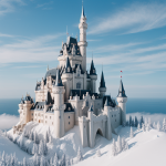 A breathtaking castle constructed entirely from pure crystal, capturing light and creating a stunning visual display with its shimmering surfaces and intricate design.