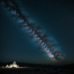 A stunning view of a crystal cave opening to a starry night sky, capturing the beauty of nature's wonders and the cosmos together.
