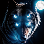 A cybernetic wolf with glowing eyes, showcasing a blend of technology and nature, with metallic features and futuristic design.