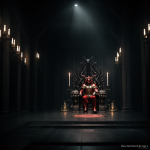 A dark, mystical throne room belonging to a demon king, featuring gothic architecture and an aura of power and mystery, inviting the imagination to explore.