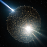 A conceptual illustration of a Dyson swarm surrounding a star, emitting light and energy like a second sun, showcasing advanced stellar engineering.