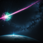 A mesmerizing view of energy beams near a pulsar, showcasing cosmic phenomena and the mysteries of the universe in a stunning celestial display.