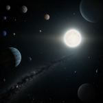 A distant exoplanet enveloped in continuous rain, showcasing unique weather patterns and a mesmerizing cosmic landscape.