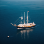 A mesmerizing ship made entirely of crystal, floating gracefully in the sky, with light reflecting through its transparent sails, creating a stunning visual spectacle.