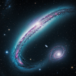 A mesmerizing image capturing a stunning galaxy collision, frozen in time, showcasing the dynamic beauty and cosmic interactions within the universe.