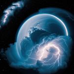 A gas giant planet showcasing vivid lightning storms within its swirling atmospheric bands, highlighting the dynamic weather systems in outer space.