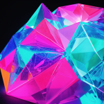 A glowing geometric crystal in vibrant neon tones, showcasing the blend of art and mathematics in a mesmerizing display.