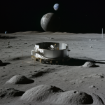 A giant observatory on the lunar surface, showcasing advanced technology and offering breathtaking views of the Earth and stars, highlighting space exploration achievements.
