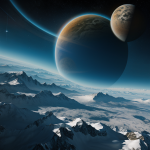 A stunning image of a giant ringworld with towering mountains under a starry sky, showcasing the vast and mysterious beauty of cosmic landscapes.