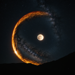 A breathtaking view of a giant star eclipsing a smaller one, illustrating the dynamic interactions within the cosmos, set against a starry backdrop.