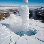 A breathtaking view of ice geysers erupting and launching fragments into orbit, showcasing the raw power and beauty of nature's forces in a cosmic spectacle.