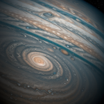 A captivating close-up of a swirling storm on Jupiter, showcasing the planet’s dynamic atmosphere and cosmic beauty in high-definition.