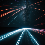 A breathtaking depiction of light speed streaks in hyperspace, illustrating the mesmerizing phenomena of cosmic travel at incredible speeds.