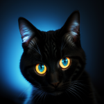 A magical cat with glowing eyes sitting majestically, illuminating the surroundings with its mystical gaze.
