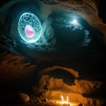 A magical dragon egg emitting a mesmerizing glow inside a dimly-lit cave, showcasing its enchanting beauty and mythical allure.
