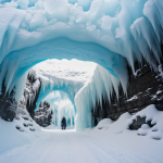 A stunning view of a magical portal nestled within the shimmering ice caves, inviting explorers into a mystical and enchanting realm.