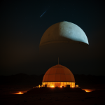 A breathtaking view of Mars colony domes glowing under the Martian night sky, illustrating human innovation and the future of space colonization.