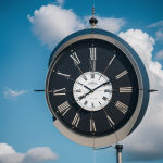 A surreal image of a massive clock floating in the skies, blending fantasy with reality and inviting viewers to explore the concept of time.