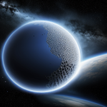 Illustration of a massive Dyson Sphere concept, a theoretical megastructure encircling a star to harness its energy, blending science fiction and astrophysics.