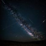 A breathtaking view of a meteor shower streaking across a starry night sky, showcasing the beauty of this celestial event.
