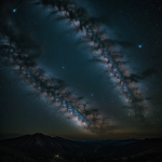 A stunning view of the entire Milky Way galaxy as seen from an alien peak, showcasing the vastness and beauty of the cosmos under a starry night sky.