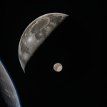 A mesmerizing view of the moon breaking apart mid-orbit, showcasing an extraordinary celestial event and its cosmic implications.