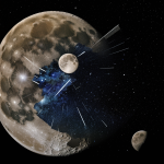 A breathtaking image of a moon shattered into numerous fragments, highlighting the celestial beauty and cosmic mystery in the night sky.